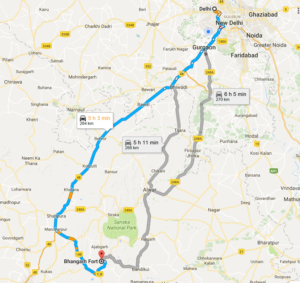 Route from Delhi to Haunted Fort Bhangarh