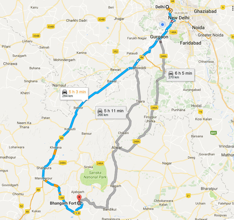 Route from Delhi to Haunted Fort Bhangarh